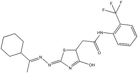 2-{2-[(1-cyclohexylethylidene)hydrazono]-4-hydroxy-2,5-dihydro-1,3-thiazol-5-yl}-N-[2-(trifluoromethyl)phenyl]acetamide Structure