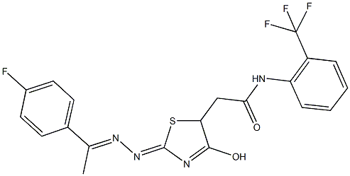 2-(2-{[1-(4-fluorophenyl)ethylidene]hydrazono}-4-hydroxy-2,5-dihydro-1,3-thiazol-5-yl)-N-[2-(trifluoromethyl)phenyl]acetamide Structure