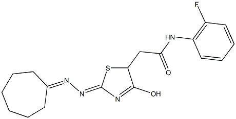 2-[2-(cycloheptylidenehydrazono)-4-hydroxy-2,5-dihydro-1,3-thiazol-5-yl]-N-(2-fluorophenyl)acetamide 구조식 이미지