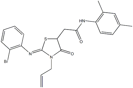 2-{3-allyl-2-[(2-bromophenyl)imino]-4-oxo-1,3-thiazolidin-5-yl}-N-(2,4-dimethylphenyl)acetamide 구조식 이미지