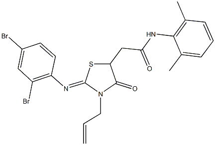 2-{3-allyl-2-[(2,4-dibromophenyl)imino]-4-oxo-1,3-thiazolidin-5-yl}-N-(2,6-dimethylphenyl)acetamide 구조식 이미지