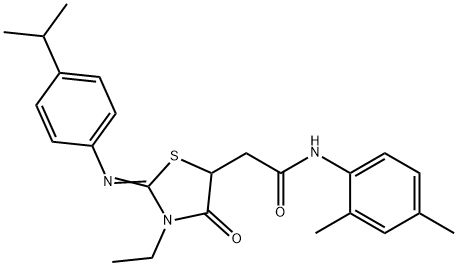 N-(2,4-dimethylphenyl)-2-{3-ethyl-2-[(4-isopropylphenyl)imino]-4-oxo-1,3-thiazolidin-5-yl}acetamide 구조식 이미지