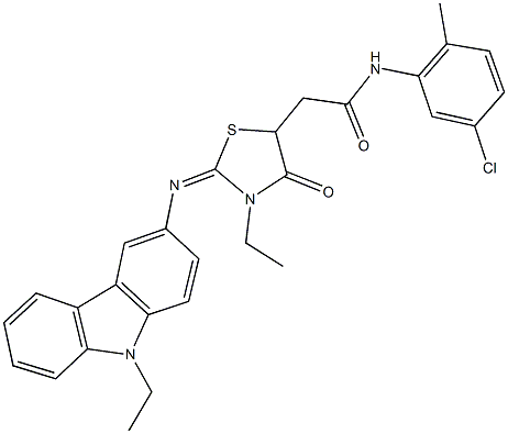 N-(5-chloro-2-methylphenyl)-2-{3-ethyl-2-[(9-ethyl-9H-carbazol-3-yl)imino]-4-oxo-1,3-thiazolidin-5-yl}acetamide 구조식 이미지