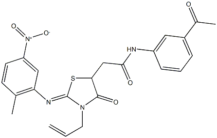 N-(3-acetylphenyl)-2-[3-allyl-2-({5-nitro-2-methylphenyl}imino)-4-oxo-1,3-thiazolidin-5-yl]acetamide Structure