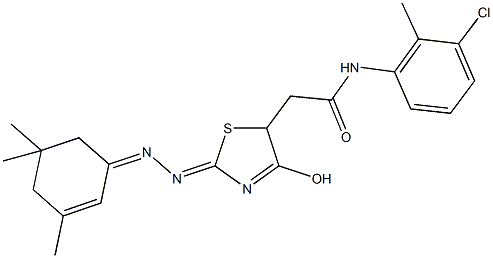 N-(3-chloro-2-methylphenyl)-2-{4-hydroxy-2-[(3,5,5-trimethyl-2-cyclohexen-1-ylidene)hydrazono]-2,5-dihydro-1,3-thiazol-5-yl}acetamide Structure