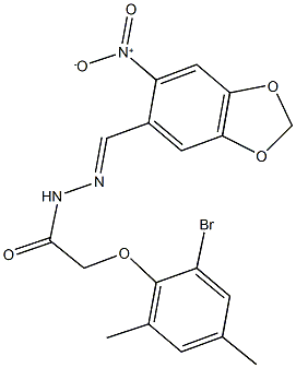 2-(2-bromo-4,6-dimethylphenoxy)-N'-({6-nitro-1,3-benzodioxol-5-yl}methylene)acetohydrazide Structure