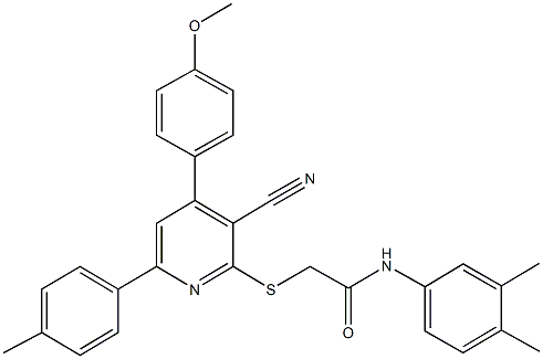 2-{[3-cyano-4-(4-methoxyphenyl)-6-(4-methylphenyl)-2-pyridinyl]sulfanyl}-N-(3,4-dimethylphenyl)acetamide Structure