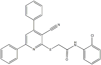 N-(2-chlorophenyl)-2-[(3-cyano-4,6-diphenyl-2-pyridinyl)sulfanyl]acetamide 구조식 이미지