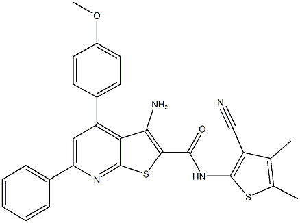 3-amino-N-(3-cyano-4,5-dimethyl-2-thienyl)-4-(4-methoxyphenyl)-6-phenylthieno[2,3-b]pyridine-2-carboxamide 구조식 이미지