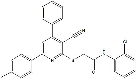 N-(2-chlorophenyl)-2-{[3-cyano-6-(4-methylphenyl)-4-phenyl-2-pyridinyl]sulfanyl}acetamide 구조식 이미지