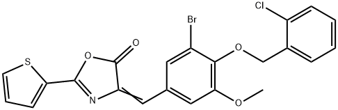 4-{3-bromo-4-[(2-chlorobenzyl)oxy]-5-methoxybenzylidene}-2-(2-thienyl)-1,3-oxazol-5(4H)-one 구조식 이미지