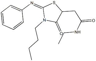 2-[3-butyl-4-oxo-2-(phenylimino)-1,3-thiazolidin-5-yl]-N-ethylacetamide 구조식 이미지