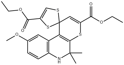 diethyl 9'-methoxy-5',5'-dimethyl-5',6'-dihydrospiro[1,3-dithiole-2,1'-(1'H)-thiopyrano[2,3-c]quinoline]-3',4-dicarboxylate Structure