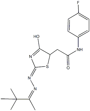 N-(4-fluorophenyl)-2-{4-hydroxy-2-[(1,2,2-trimethylpropylidene)hydrazono]-2,5-dihydro-1,3-thiazol-5-yl}acetamide 구조식 이미지