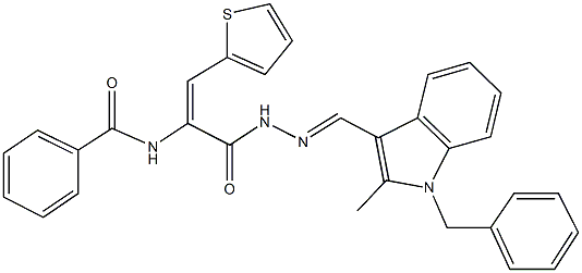 N-[1-({2-[(1-benzyl-2-methyl-1H-indol-3-yl)methylene]hydrazino}carbonyl)-2-(2-thienyl)vinyl]benzamide Structure