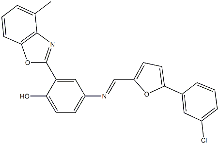4-({[5-(3-chlorophenyl)-2-furyl]methylene}amino)-2-(4-methyl-1,3-benzoxazol-2-yl)phenol Structure