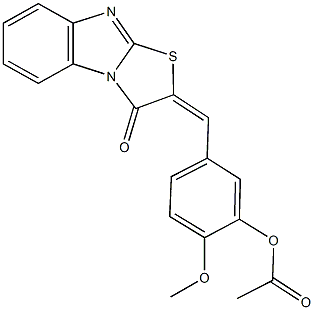 2-methoxy-5-[(3-oxo[1,3]thiazolo[3,2-a]benzimidazol-2(3H)-ylidene)methyl]phenyl acetate 구조식 이미지