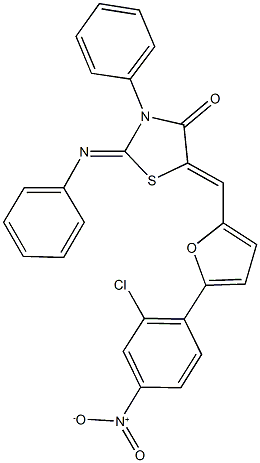 5-[(5-{2-chloro-4-nitrophenyl}-2-furyl)methylene]-3-phenyl-2-(phenylimino)-1,3-thiazolidin-4-one Structure