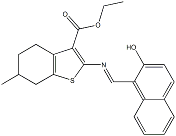 ethyl 2-{[(2-hydroxy-1-naphthyl)methylene]amino}-6-methyl-4,5,6,7-tetrahydro-1-benzothiophene-3-carboxylate 구조식 이미지