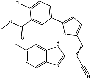 methyl 2-chloro-5-{5-[2-cyano-2-(6-methyl-1H-benzimidazol-2-yl)vinyl]-2-furyl}benzoate 구조식 이미지