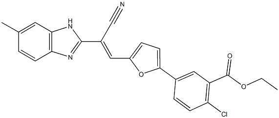 ethyl 2-chloro-5-{5-[2-cyano-2-(6-methyl-1H-benzimidazol-2-yl)vinyl]-2-furyl}benzoate Structure