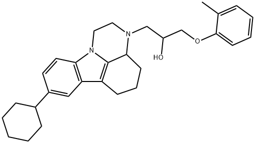 1-(8-cyclohexyl-1,2,3a,4,5,6-hexahydro-3H-pyrazino[3,2,1-jk]carbazol-3-yl)-3-(2-methylphenoxy)-2-propanol 구조식 이미지