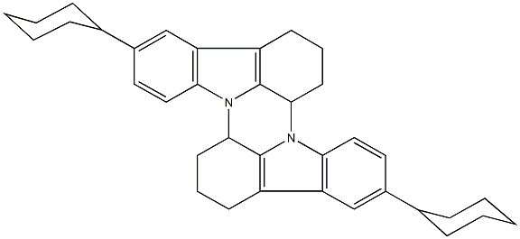 5,13-dicyclohexyl-1,2,3,8a,9,10,11,16a-octahydrodiindolo[3,2,1-de:3,2,1-kl]phenazine 구조식 이미지