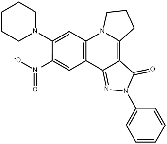 10-nitro-2-phenyl-9-(1-piperidinyl)-2,4,5,6-tetrahydro-3H-pyrazolo[4,3-c]pyrrolo[1,2-a]quinolin-3-one 구조식 이미지