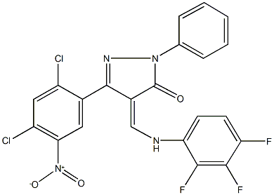 5-{2,4-dichloro-5-nitrophenyl}-2-phenyl-4-[(2,3,4-trifluoroanilino)methylene]-2,4-dihydro-3H-pyrazol-3-one 구조식 이미지