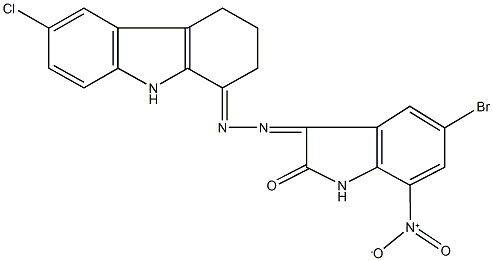 5-bromo-7-nitro-1H-indole-2,3-dione 3-[(6-chloro-2,3,4,9-tetrahydro-1H-carbazol-1-ylidene)hydrazone] 구조식 이미지