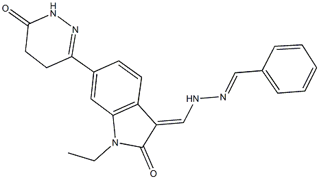 benzaldehyde {[1-ethyl-2-oxo-6-(6-oxo-1,4,5,6-tetrahydro-3-pyridazinyl)-1,2-dihydro-3H-indol-3-ylidene]methyl}hydrazone 구조식 이미지