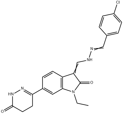 4-chlorobenzaldehyde {[1-ethyl-2-oxo-6-(6-oxo-1,4,5,6-tetrahydro-3-pyridazinyl)-1,2-dihydro-3H-indol-3-ylidene]methyl}hydrazone 구조식 이미지