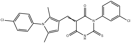 1-(3-chlorophenyl)-5-{[1-(4-chlorophenyl)-2,5-dimethyl-1H-pyrrol-3-yl]methylene}-2-thioxodihydro-4,6(1H,5H)-pyrimidinedione Structure