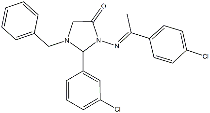 1-benzyl-2-(3-chlorophenyl)-3-{[1-(4-chlorophenyl)ethylidene]amino}-4-imidazolidinone 구조식 이미지