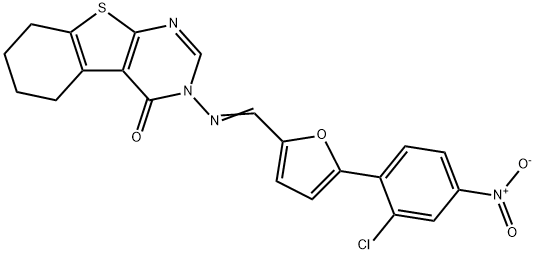 3-{[(5-{2-chloro-4-nitrophenyl}-2-furyl)methylene]amino}-5,6,7,8-tetrahydro[1]benzothieno[2,3-d]pyrimidin-4(3H)-one Structure