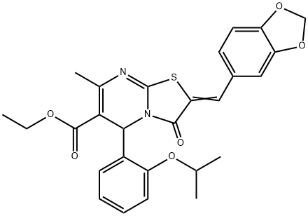 ethyl 2-(1,3-benzodioxol-5-ylmethylene)-5-(2-isopropoxyphenyl)-7-methyl-3-oxo-2,3-dihydro-5H-[1,3]thiazolo[3,2-a]pyrimidine-6-carboxylate Structure