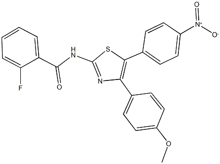 2-fluoro-N-[5-{4-nitrophenyl}-4-(4-methoxyphenyl)-1,3-thiazol-2-yl]benzamide Structure