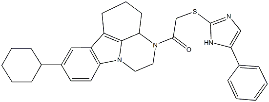 2-(8-cyclohexyl-1,2,3a,4,5,6-hexahydro-3H-pyrazino[3,2,1-jk]carbazol-3-yl)-2-oxoethyl 5-phenyl-1H-imidazol-2-yl sulfide Structure