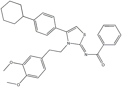 N-(4-(4-cyclohexylphenyl)-3-[2-(3,4-dimethoxyphenyl)ethyl]-1,3-thiazol-2(3H)-ylidene)benzamide 구조식 이미지