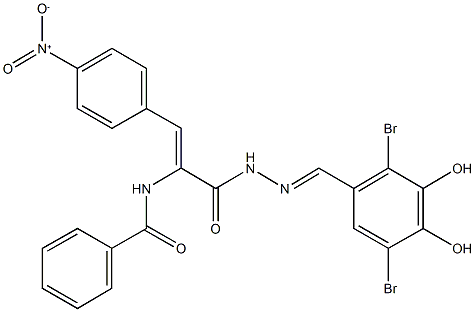 N-(1-{[2-(2,5-dibromo-3,4-dihydroxybenzylidene)hydrazino]carbonyl}-2-{4-nitrophenyl}vinyl)benzamide 구조식 이미지