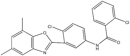 2-chloro-N-[4-chloro-3-(5,7-dimethyl-1,3-benzoxazol-2-yl)phenyl]benzamide Structure