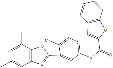 N-[4-chloro-3-(5,7-dimethyl-1,3-benzoxazol-2-yl)phenyl]-1-benzofuran-2-carboxamide 구조식 이미지