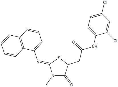 N-(2,4-dichlorophenyl)-2-[3-methyl-2-(1-naphthylimino)-4-oxo-1,3-thiazolidin-5-yl]acetamide 구조식 이미지