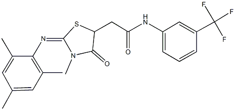 2-[2-(mesitylimino)-3-methyl-4-oxo-1,3-thiazolidin-5-yl]-N-[3-(trifluoromethyl)phenyl]acetamide 구조식 이미지