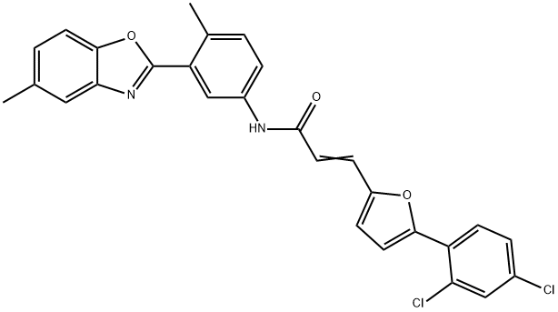 3-[5-(2,4-dichlorophenyl)-2-furyl]-N-[4-methyl-3-(5-methyl-1,3-benzoxazol-2-yl)phenyl]acrylamide Structure