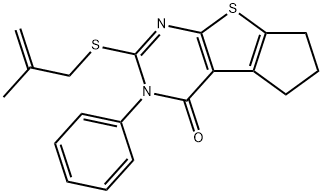 2-[(2-methyl-2-propenyl)sulfanyl]-3-phenyl-3,5,6,7-tetrahydro-4H-cyclopenta[4,5]thieno[2,3-d]pyrimidin-4-one 구조식 이미지