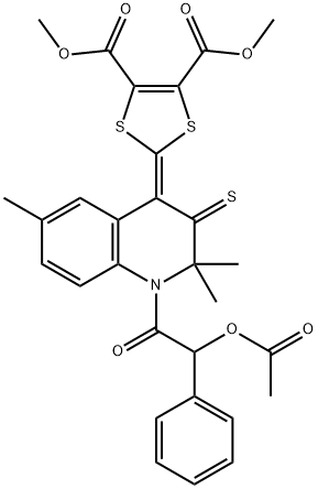 dimethyl 2-(1-[(acetyloxy)(phenyl)acetyl]-2,2,6-trimethyl-3-thioxo-2,3-dihydro-4(1H)-quinolinylidene)-1,3-dithiole-4,5-dicarboxylate 구조식 이미지