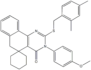 2-[(2,4-dimethylbenzyl)sulfanyl]-3-(4-methoxyphenyl)-4-oxo-3,4,5,6-tetrahydrospiro(benzo[h]quinazoline-5,1'-cyclohexane) 구조식 이미지