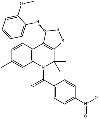 5-{4-nitrobenzoyl}-1-[(2-methoxyphenyl)imino]-4,4,7-trimethyl-4,5-dihydro-1H-[1,2]dithiolo[3,4-c]quinoline 구조식 이미지