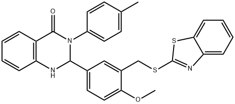 2-{3-[(1,3-benzothiazol-2-ylsulfanyl)methyl]-4-methoxyphenyl}-3-(4-methylphenyl)-2,3-dihydro-4(1H)-quinazolinone 구조식 이미지